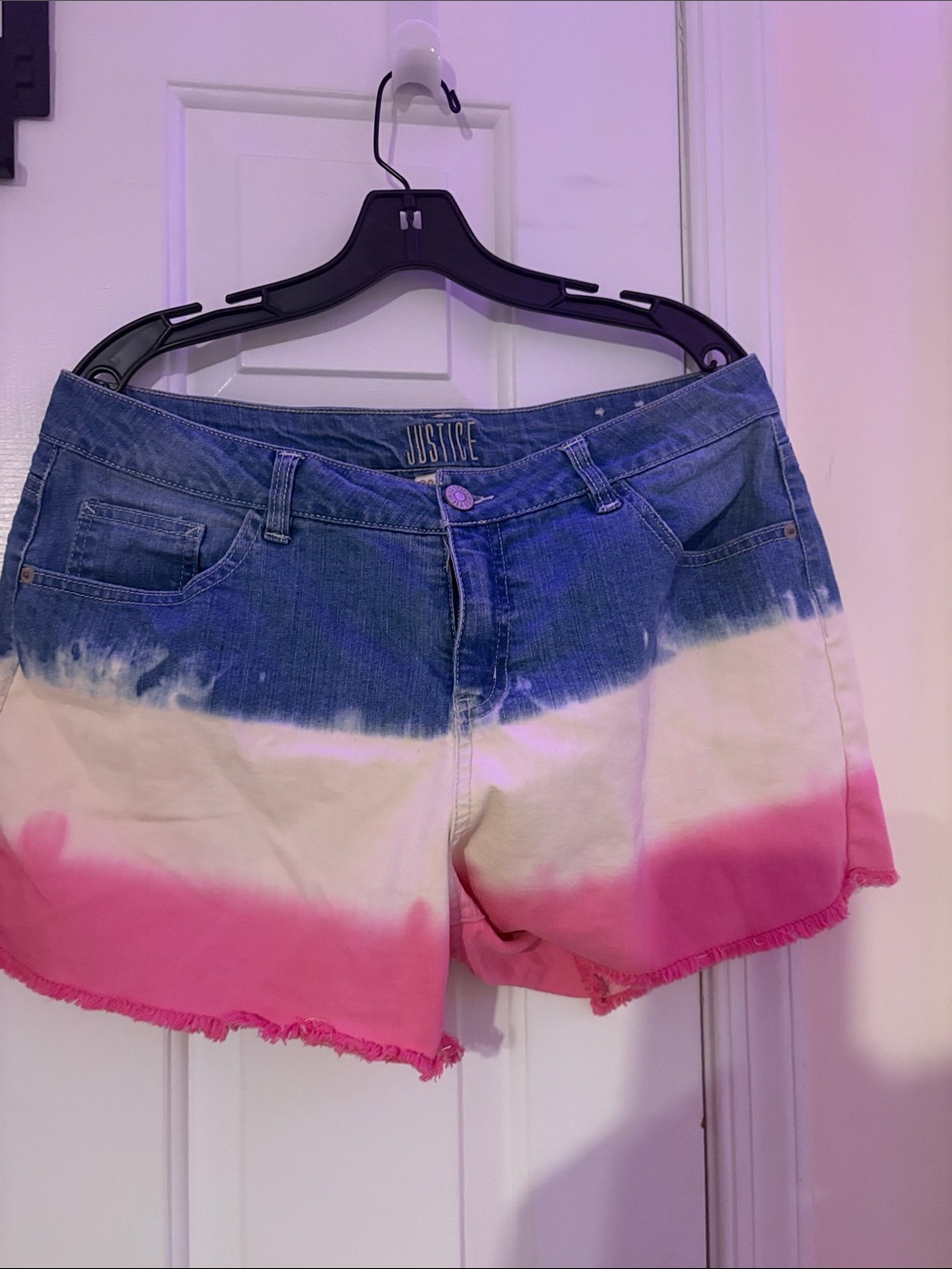 Justice Ombre Denim Shorts - Blue, White, Pink